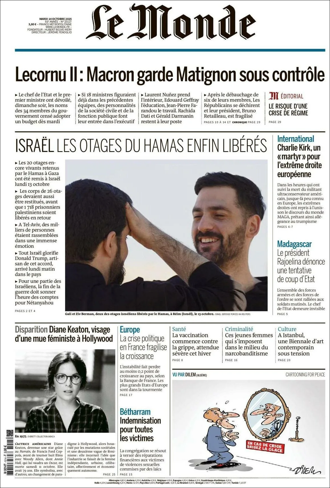 Portada de Le Monde del martes, 14 de octubre de 2025