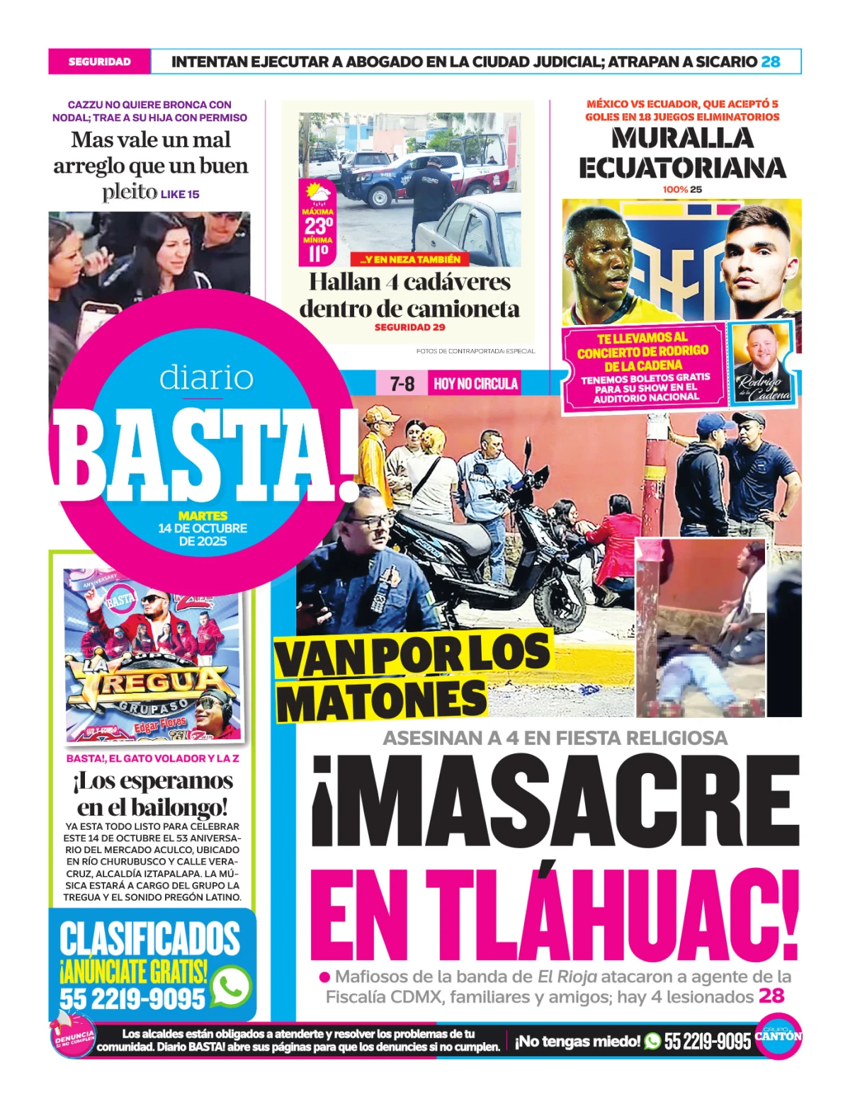 Portada de Basta! (contraportada ) del martes, 14 de octubre de 2025