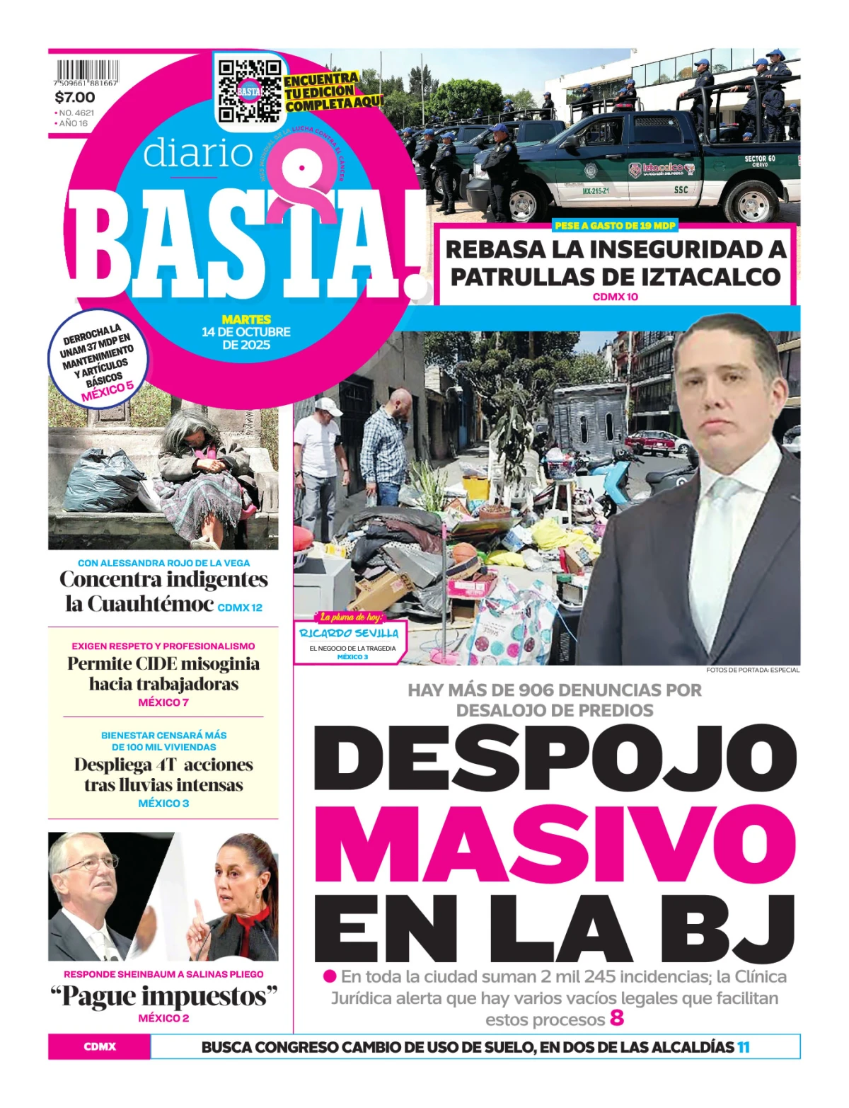 Portada de Basta! (portada) del martes, 14 de octubre de 2025