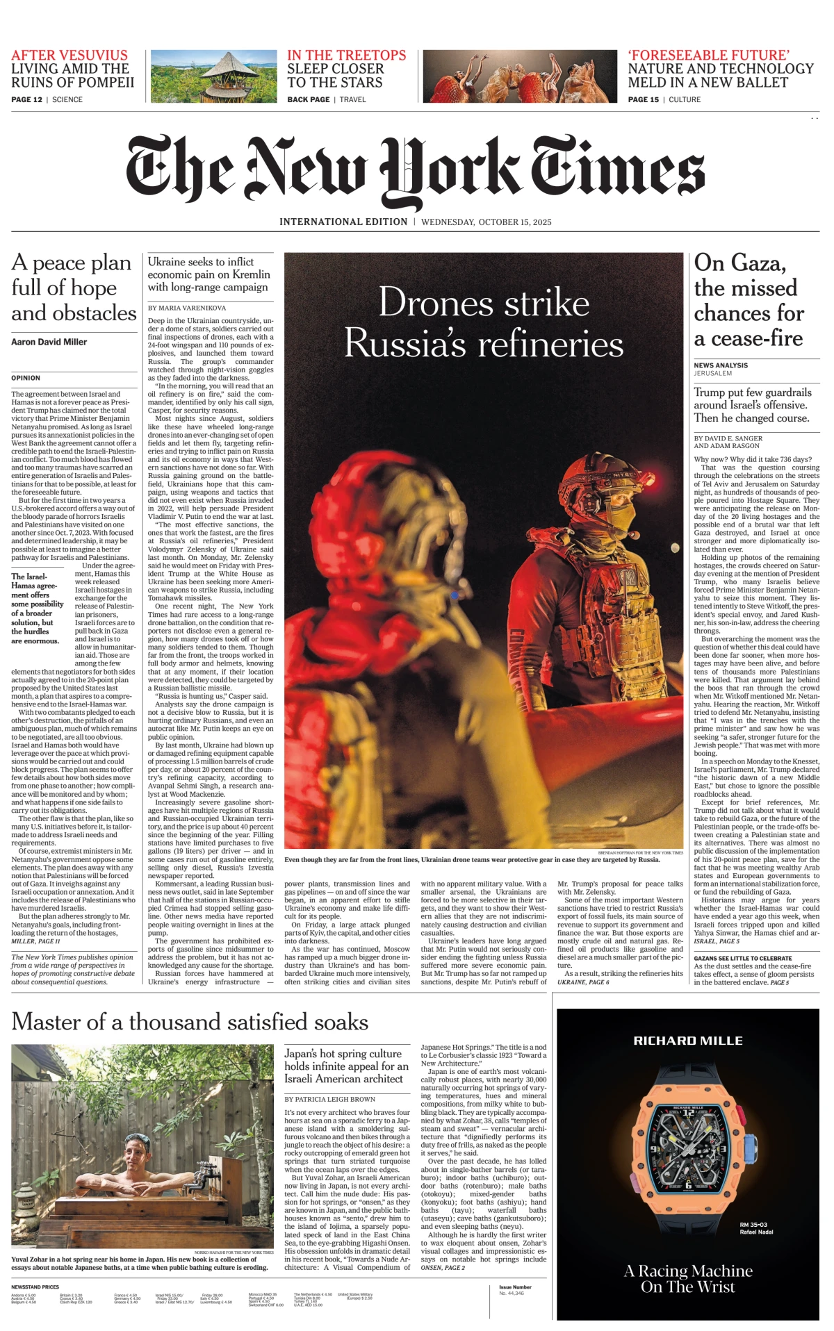 Portada de The New York Times (international) del miércoles, 15 de octubre de 2025