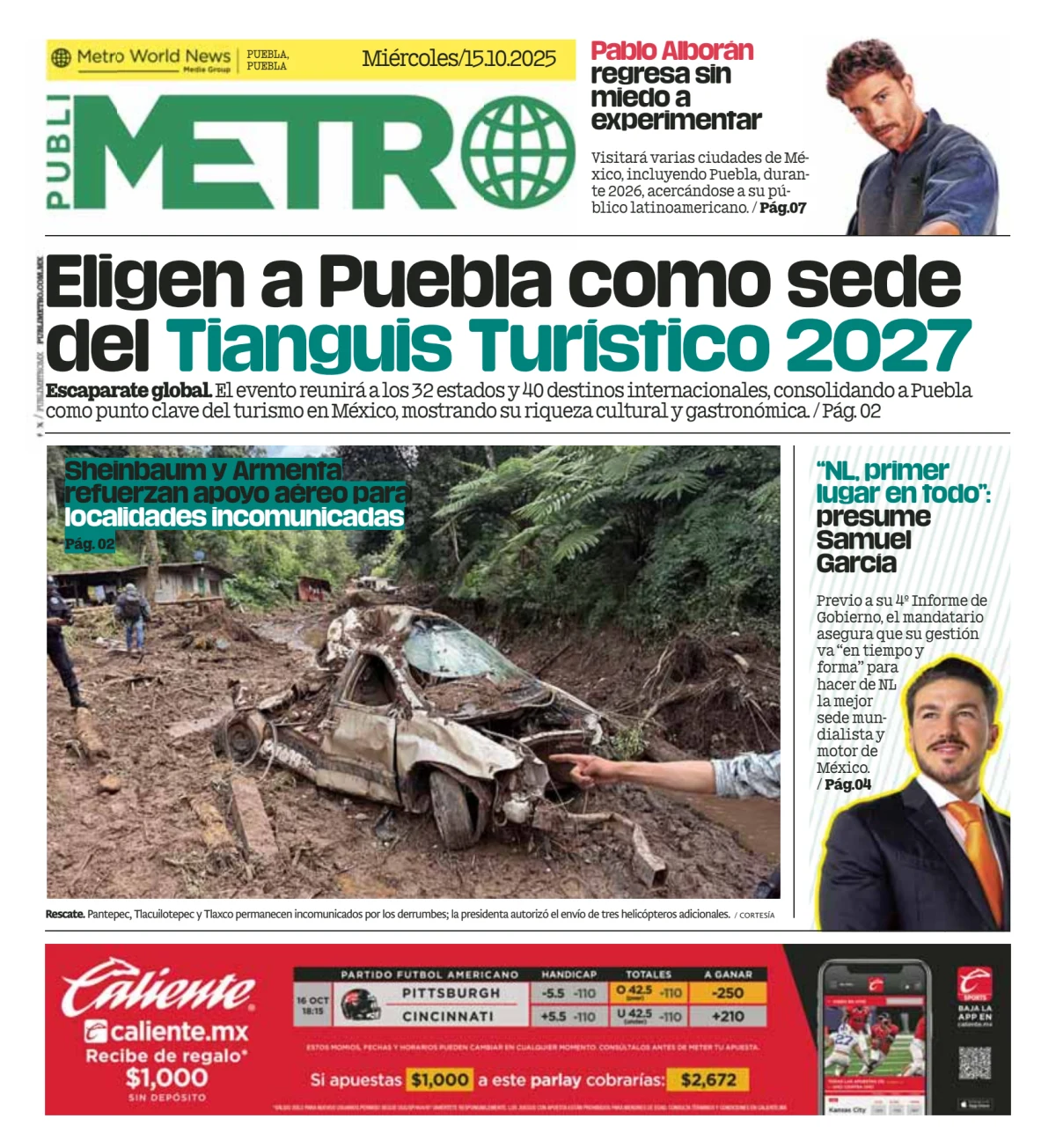 Portada de Publimetro Puebla del miércoles, 15 de octubre de 2025