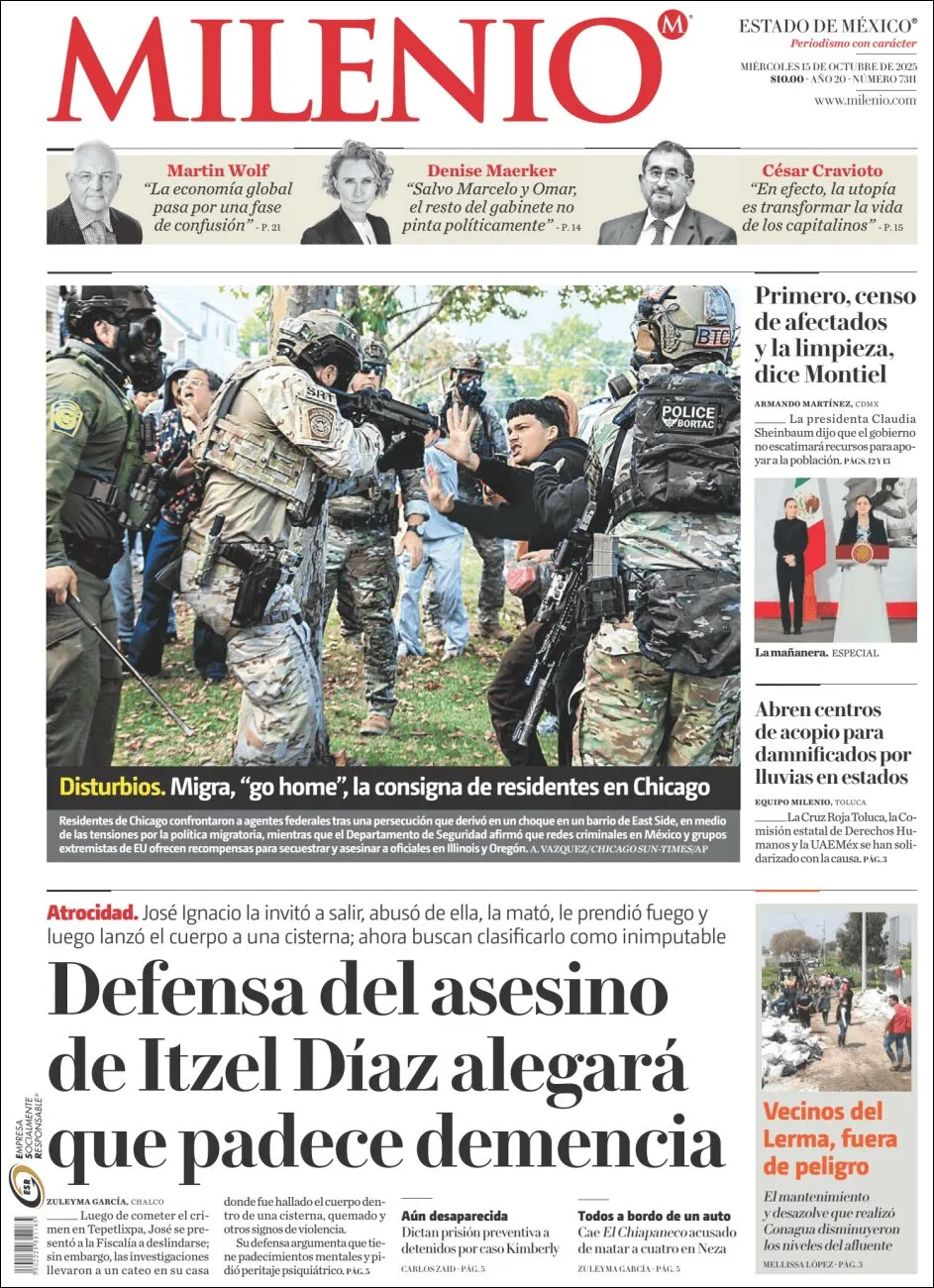 Portada de Milenio Edo de Mexico del miércoles, 15 de octubre de 2025