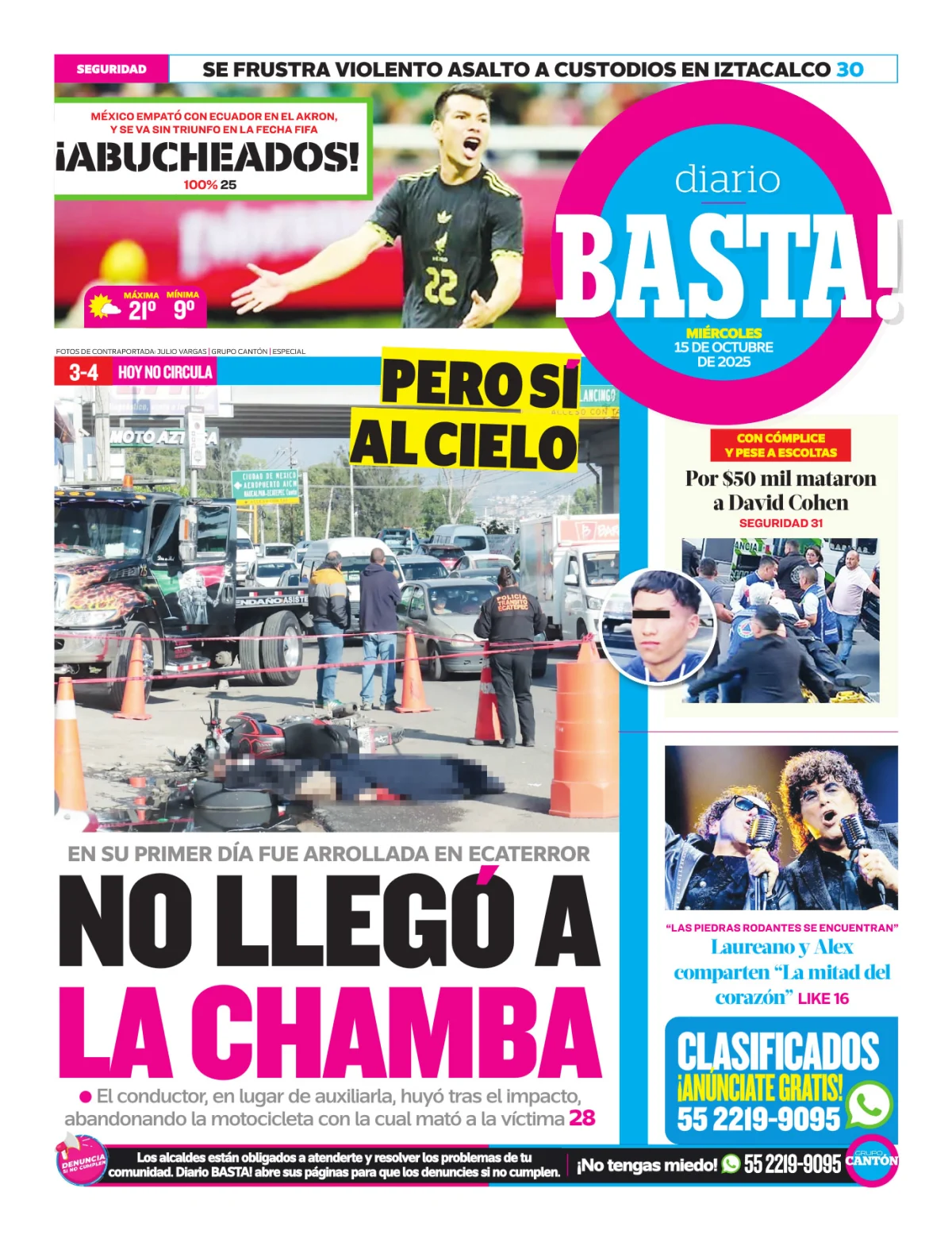 Portada de Basta! (contraportada ) del miércoles, 15 de octubre de 2025