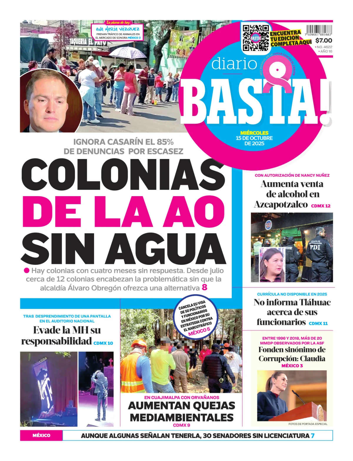 Portada de Basta! (portada) del miércoles, 15 de octubre de 2025
