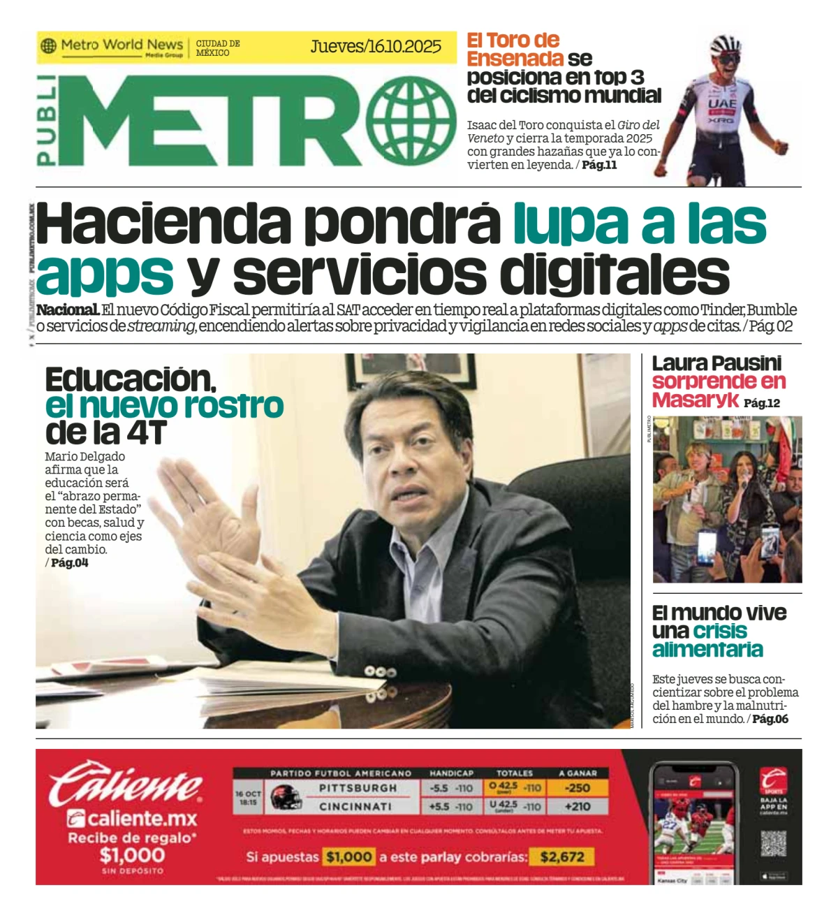 Portada de Publimetro Nacional del jueves, 16 de octubre de 2025