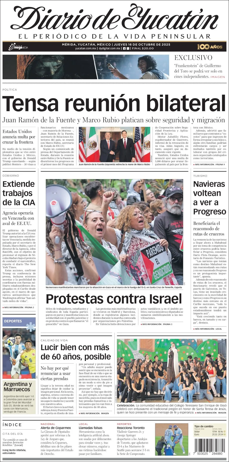 Portada de Diario de Yucatán del jueves, 16 de octubre de 2025