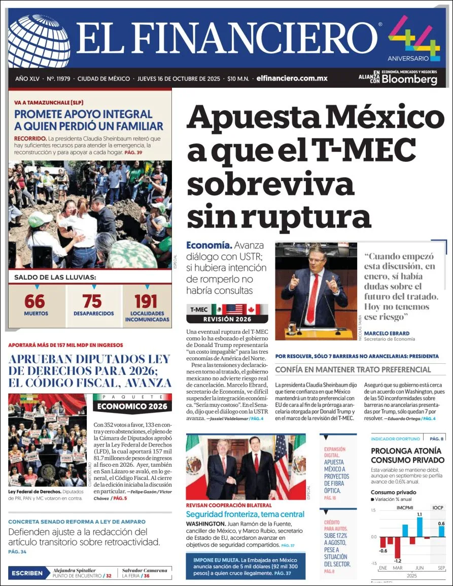 Portada de El Financiero del jueves, 16 de octubre de 2025