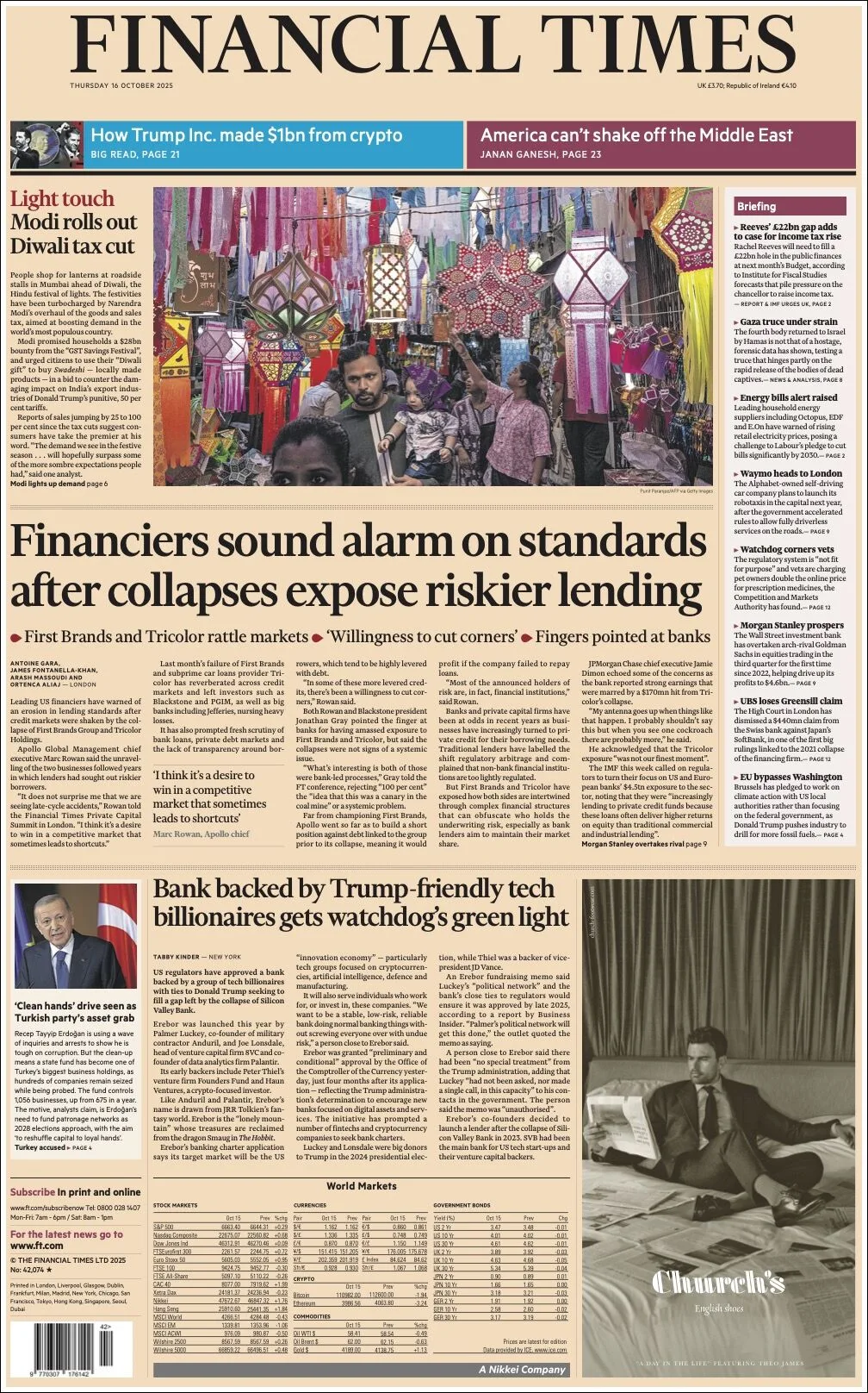 Portada de Financial Times del jueves, 16 de octubre de 2025