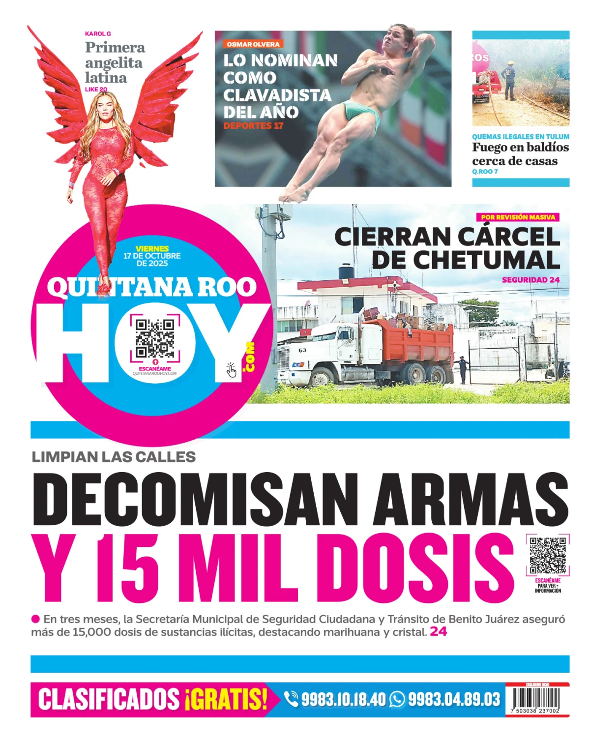 Portada de Quintana Roo Hoy (contraportada) del viernes, 17 de octubre de 2025