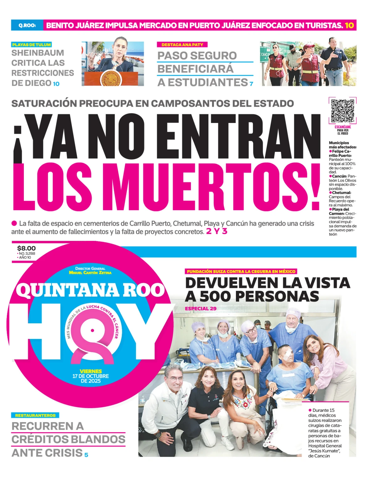 Portada de Quintana Roo Hoy (portada) del viernes, 17 de octubre de 2025