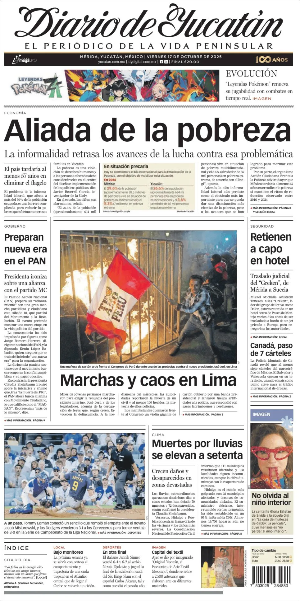 Portada de Diario de Yucatán del viernes, 17 de octubre de 2025