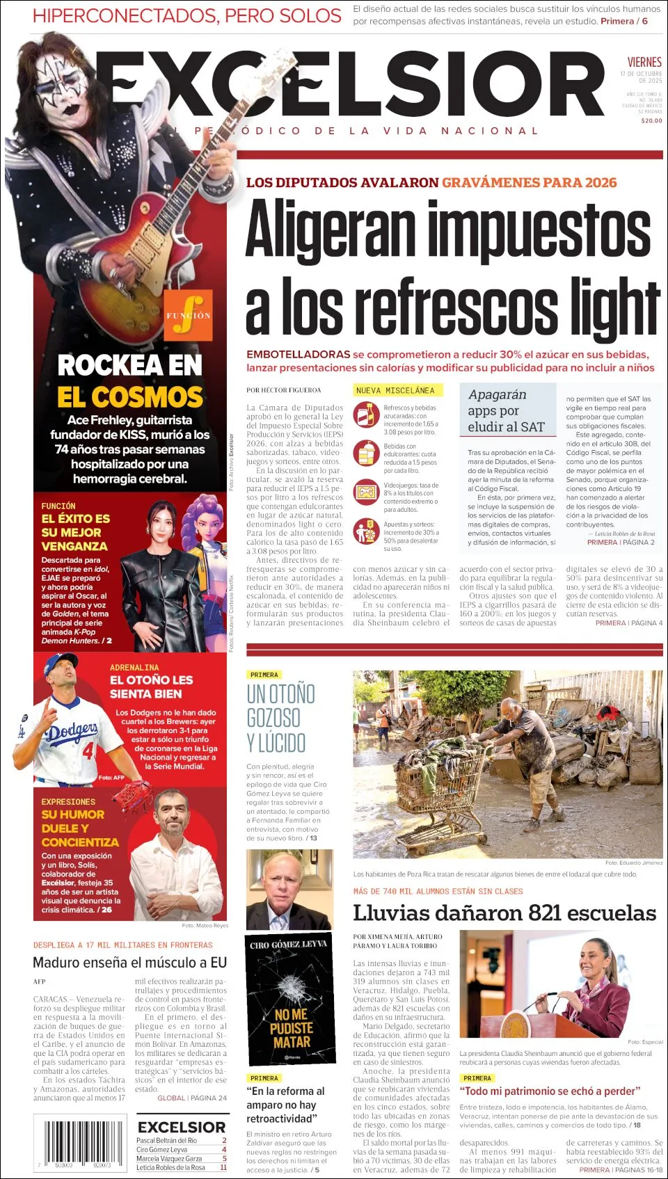 Portada de Excelsior del viernes, 17 de octubre de 2025