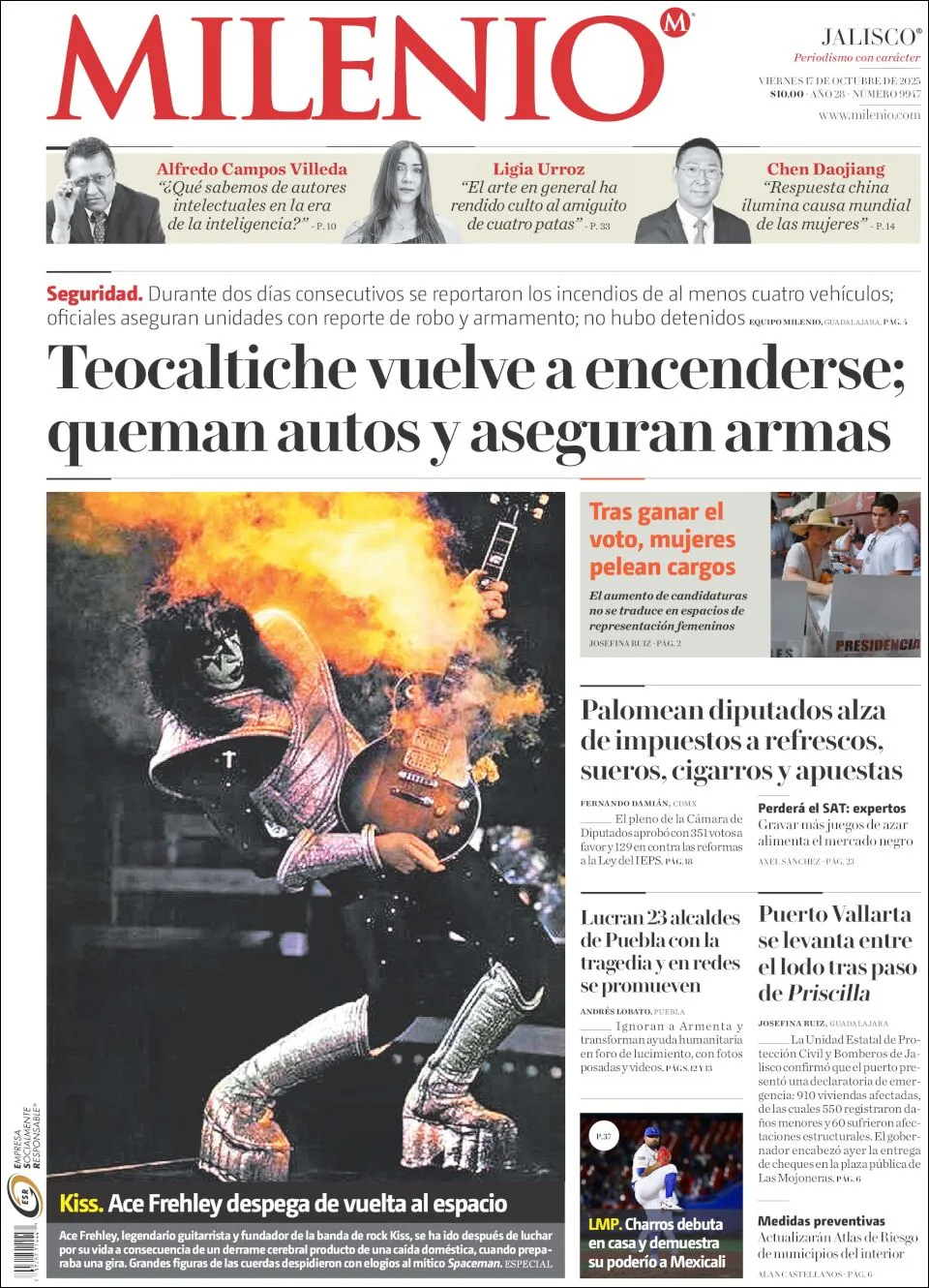 Portada de Milenio Jalisco del viernes, 17 de octubre de 2025