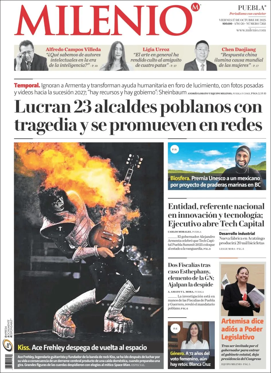 Portada de Milenio Puebla del viernes, 17 de octubre de 2025