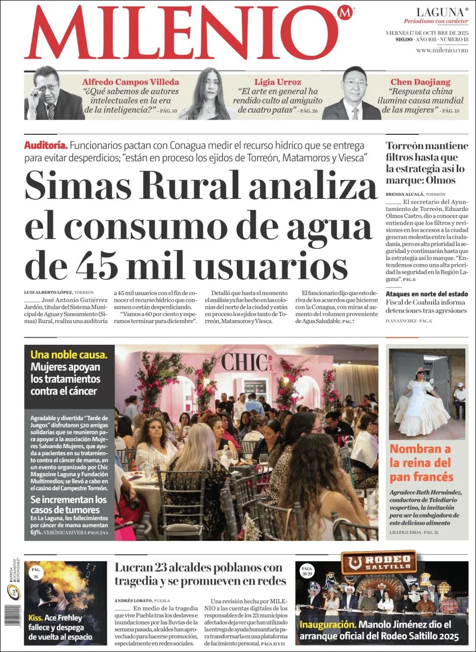 Portada de Milenio Laguna del viernes, 17 de octubre de 2025
