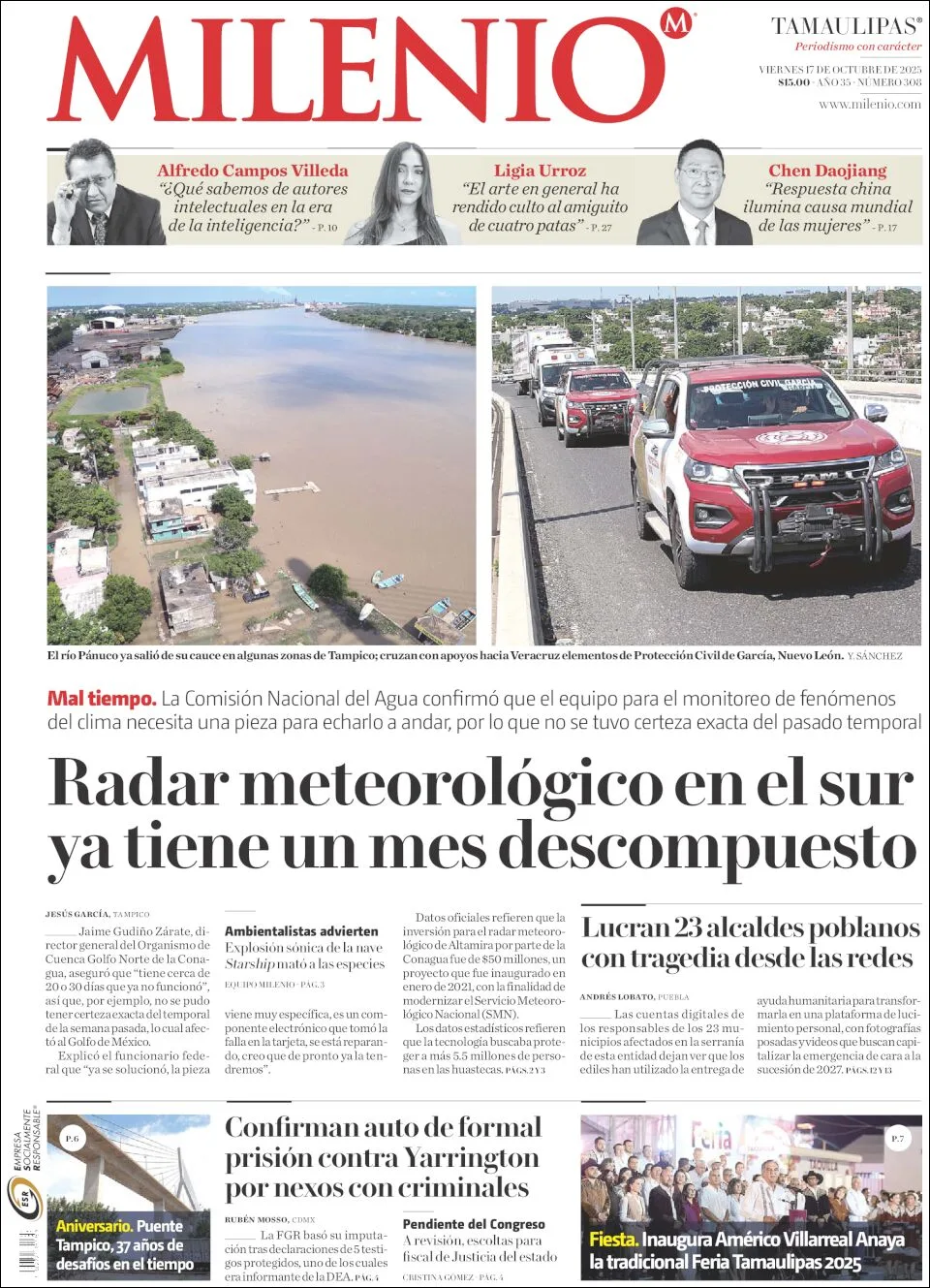 Portada de Milenio Tamaulipas del viernes, 17 de octubre de 2025