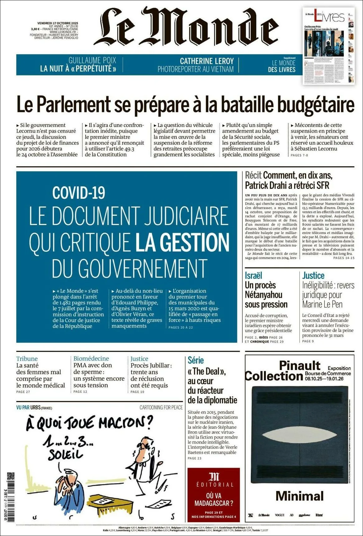 Portada de Le Monde del viernes, 17 de octubre de 2025
