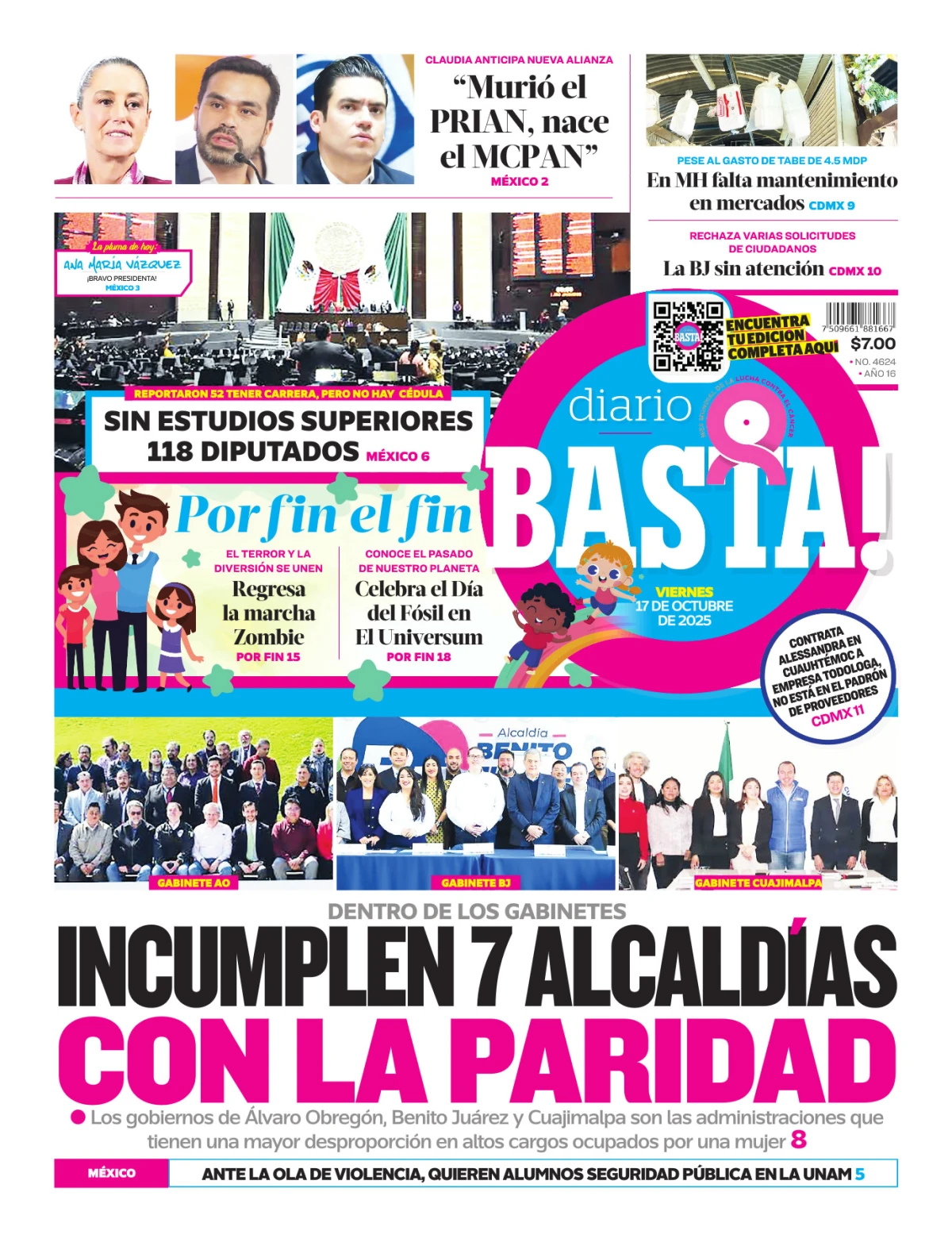 Portada de Basta! (portada) del viernes, 17 de octubre de 2025