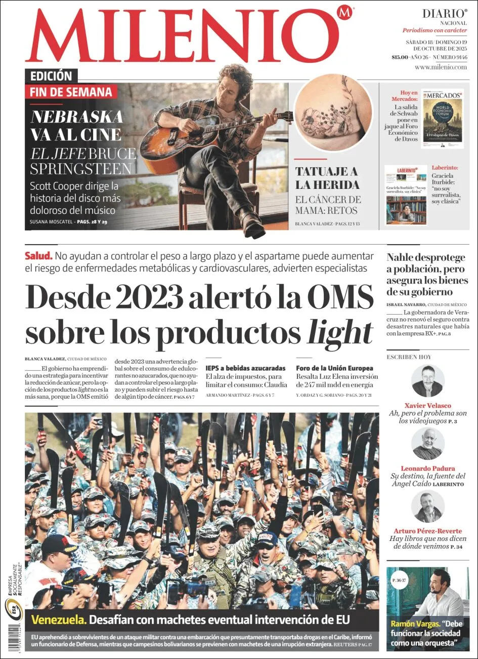 Portada de Milenio del sábado, 18 de octubre de 2025