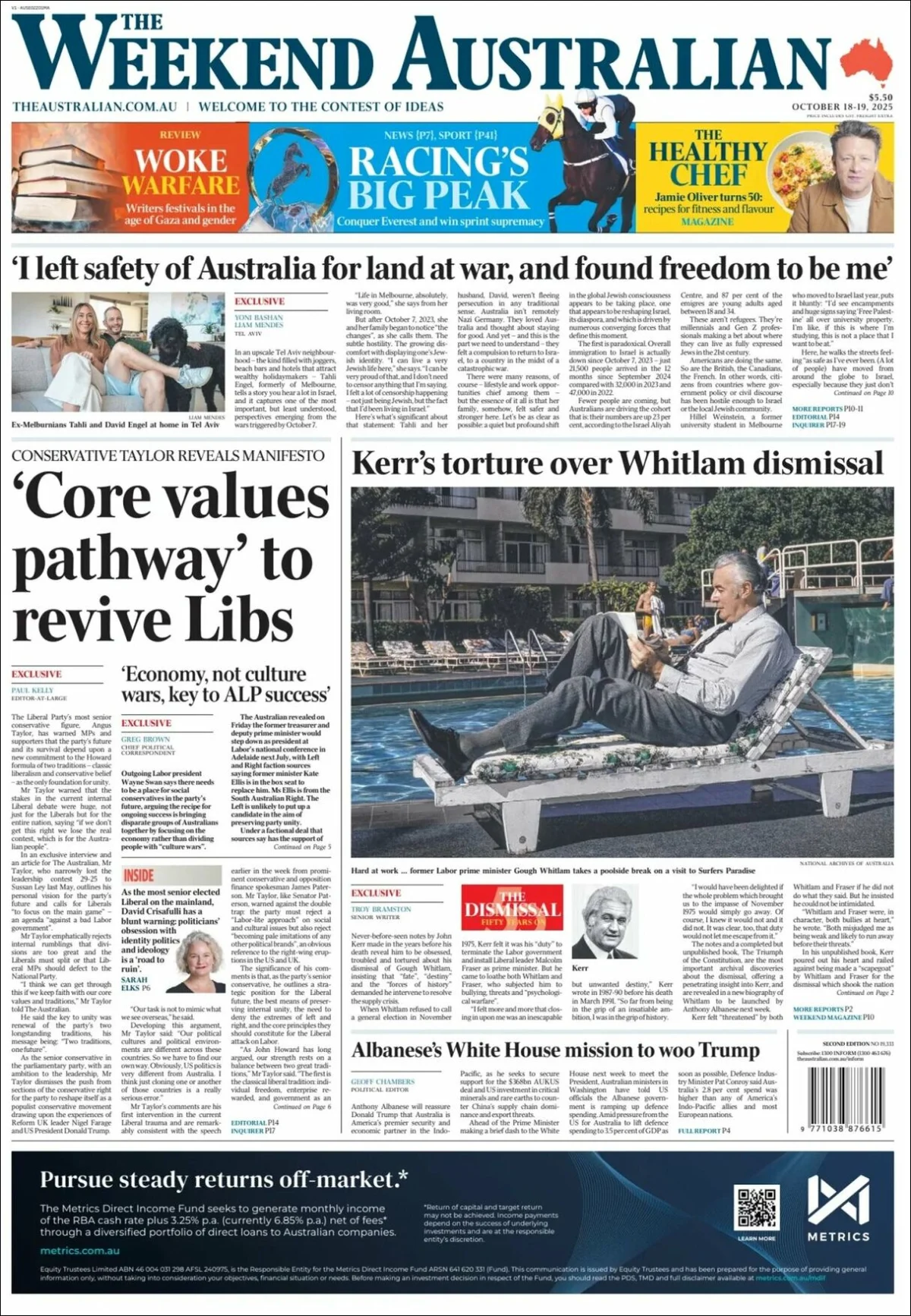 Portada de The Australian del sábado, 18 de octubre de 2025