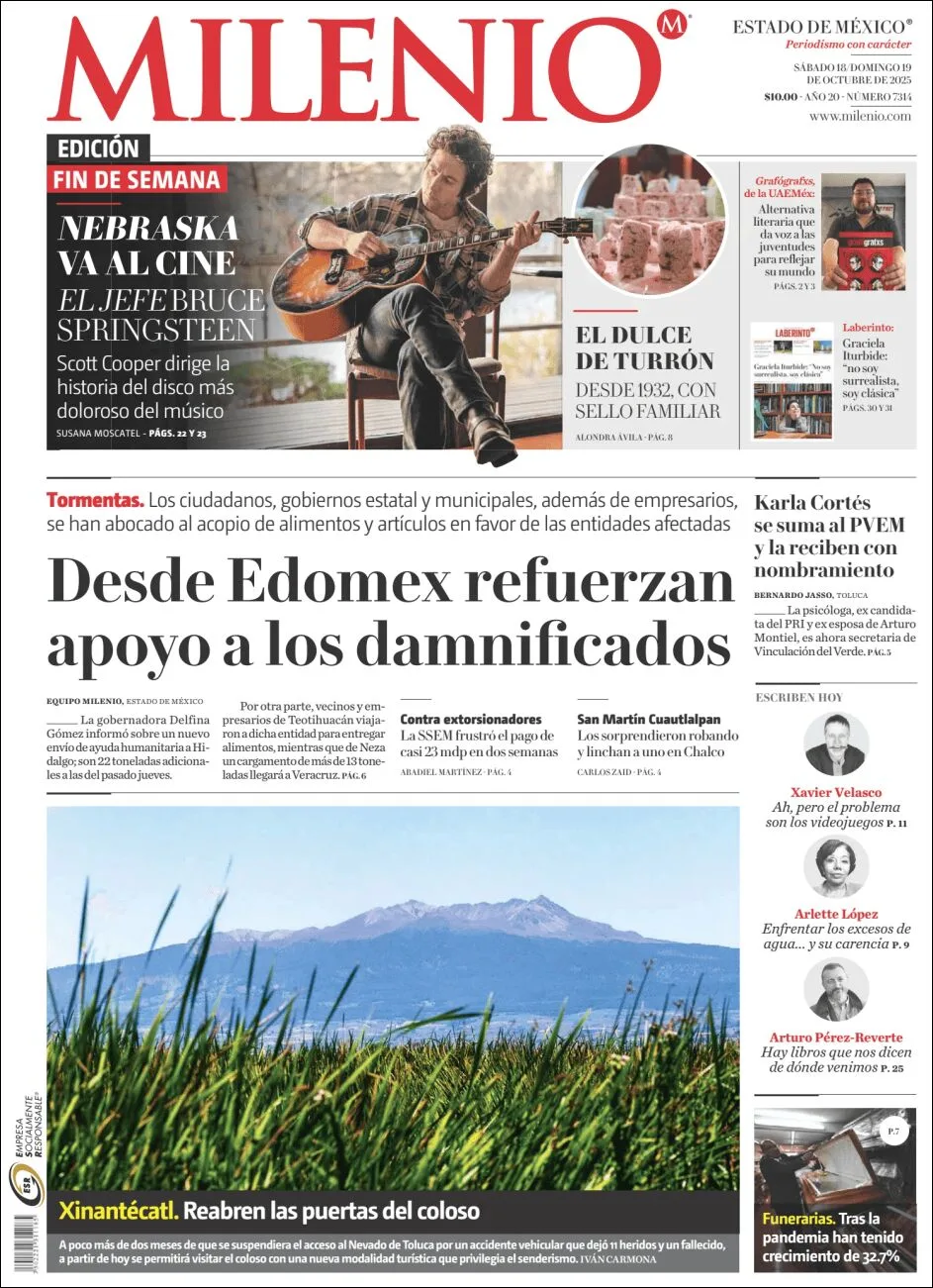 Portada de Milenio Edo de Mexico del sábado, 18 de octubre de 2025