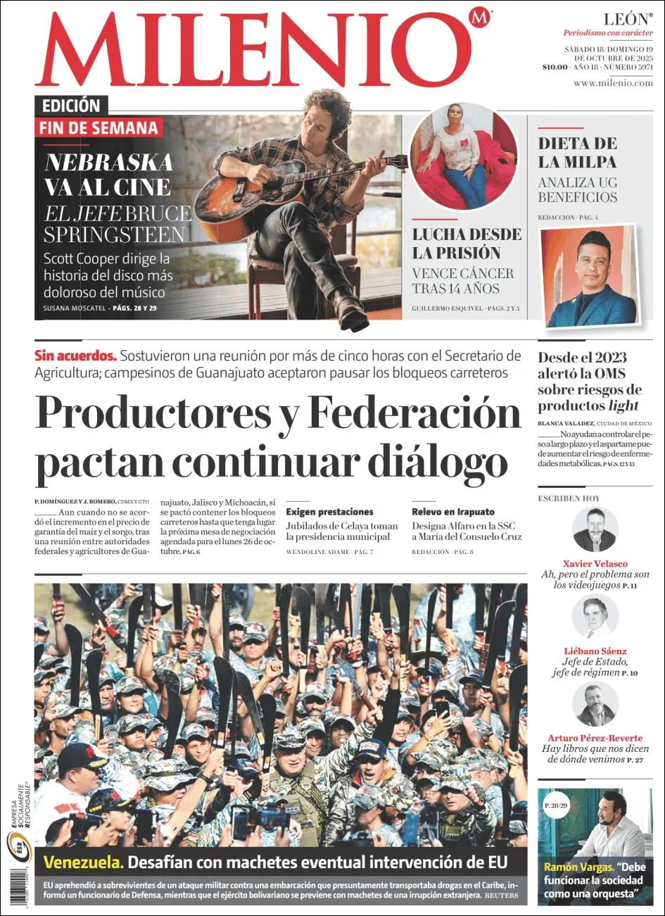 Portada de Milenio Leon del sábado, 18 de octubre de 2025