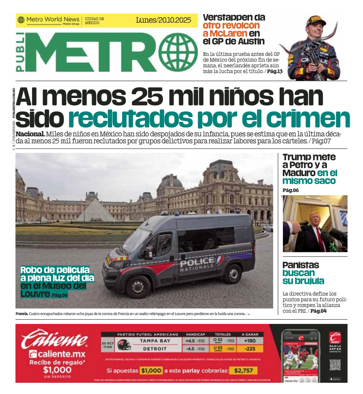 Portada de Publimetro Nacional del lunes, 20 de octubre de 2025