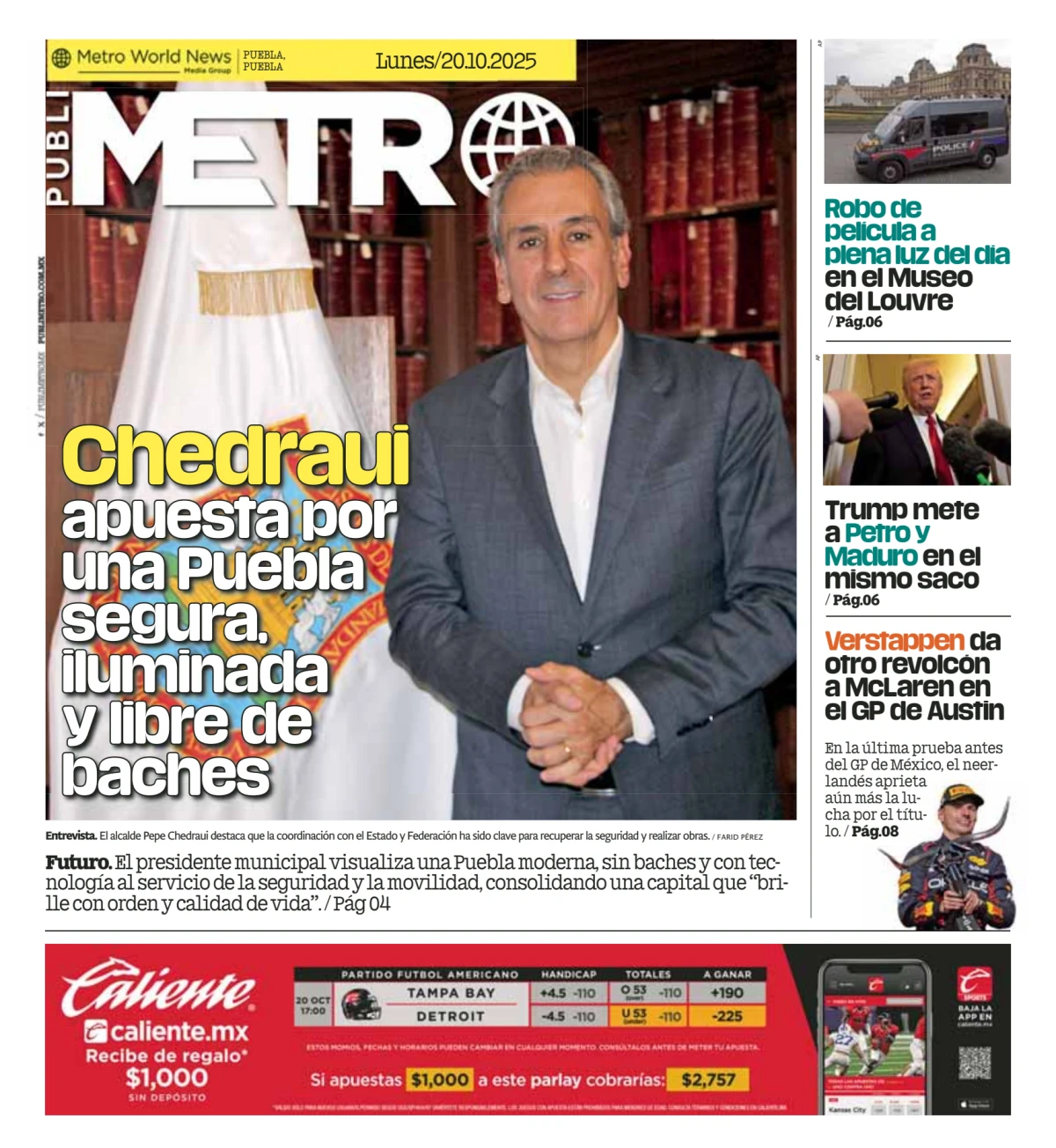Portada de Publimetro Puebla del lunes, 20 de octubre de 2025