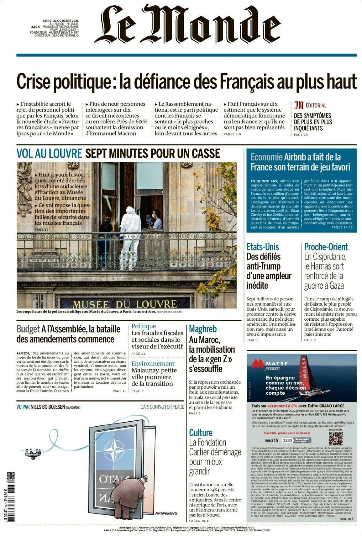 Portada de Le Monde del martes, 21 de octubre de 2025