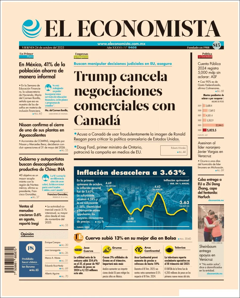 Portada de El Economista del viernes, 24 de octubre de 2025
