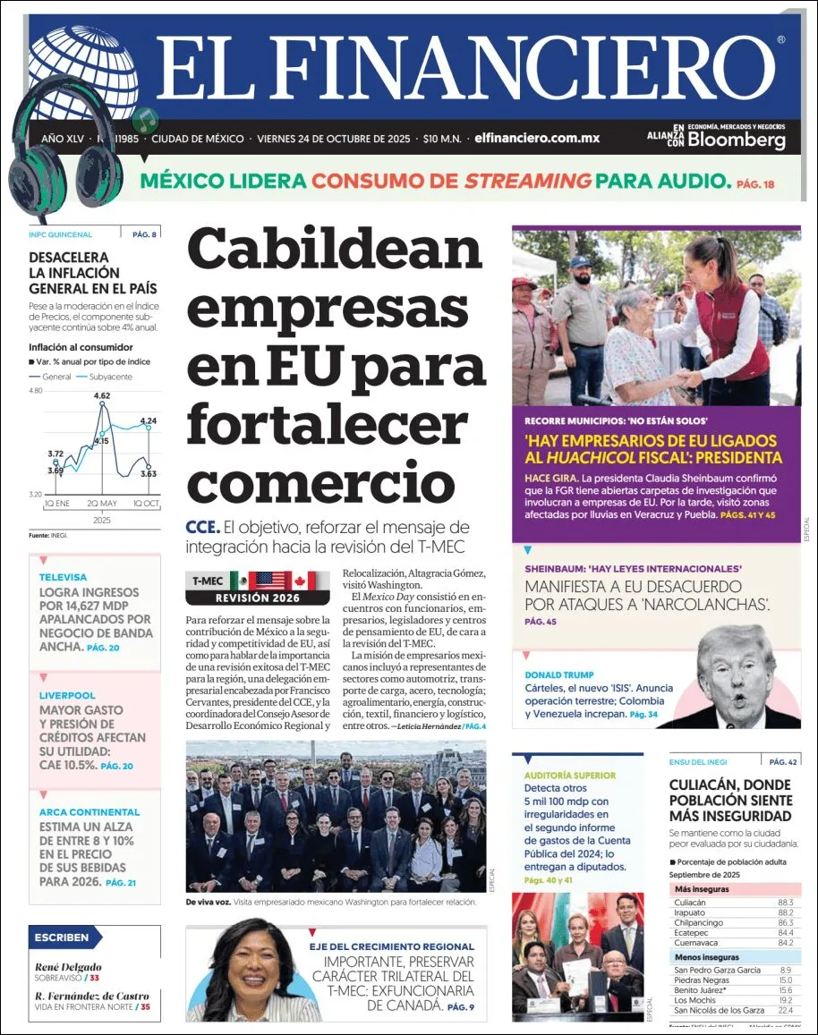 Portada de El Financiero del viernes, 24 de octubre de 2025