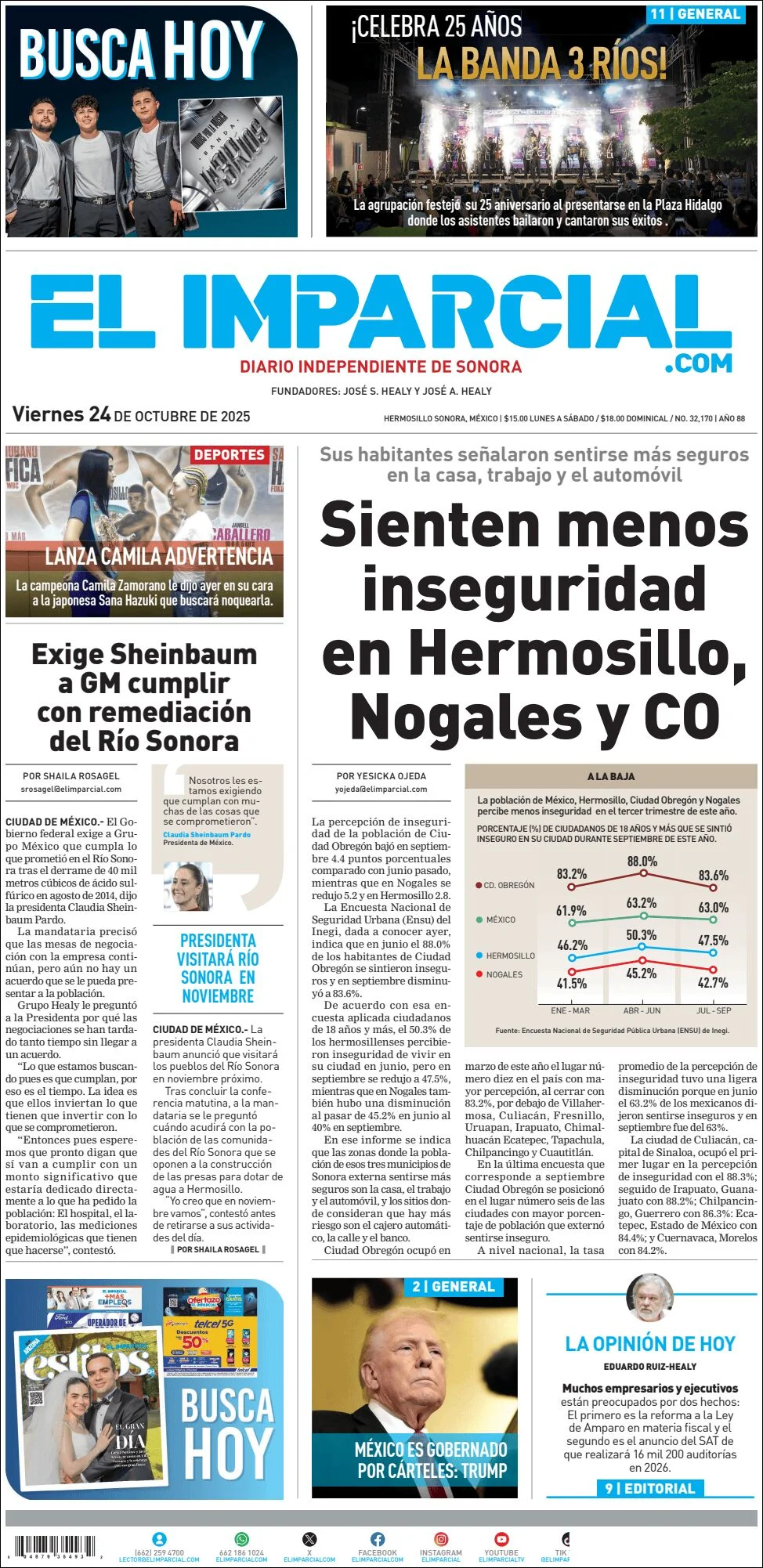 Portada de El Imparcial del viernes, 24 de octubre de 2025