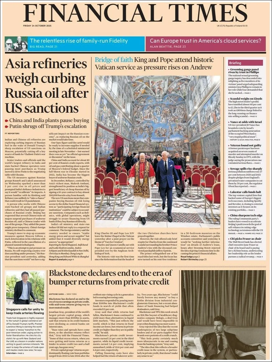 Portada de Financial Times del viernes, 24 de octubre de 2025