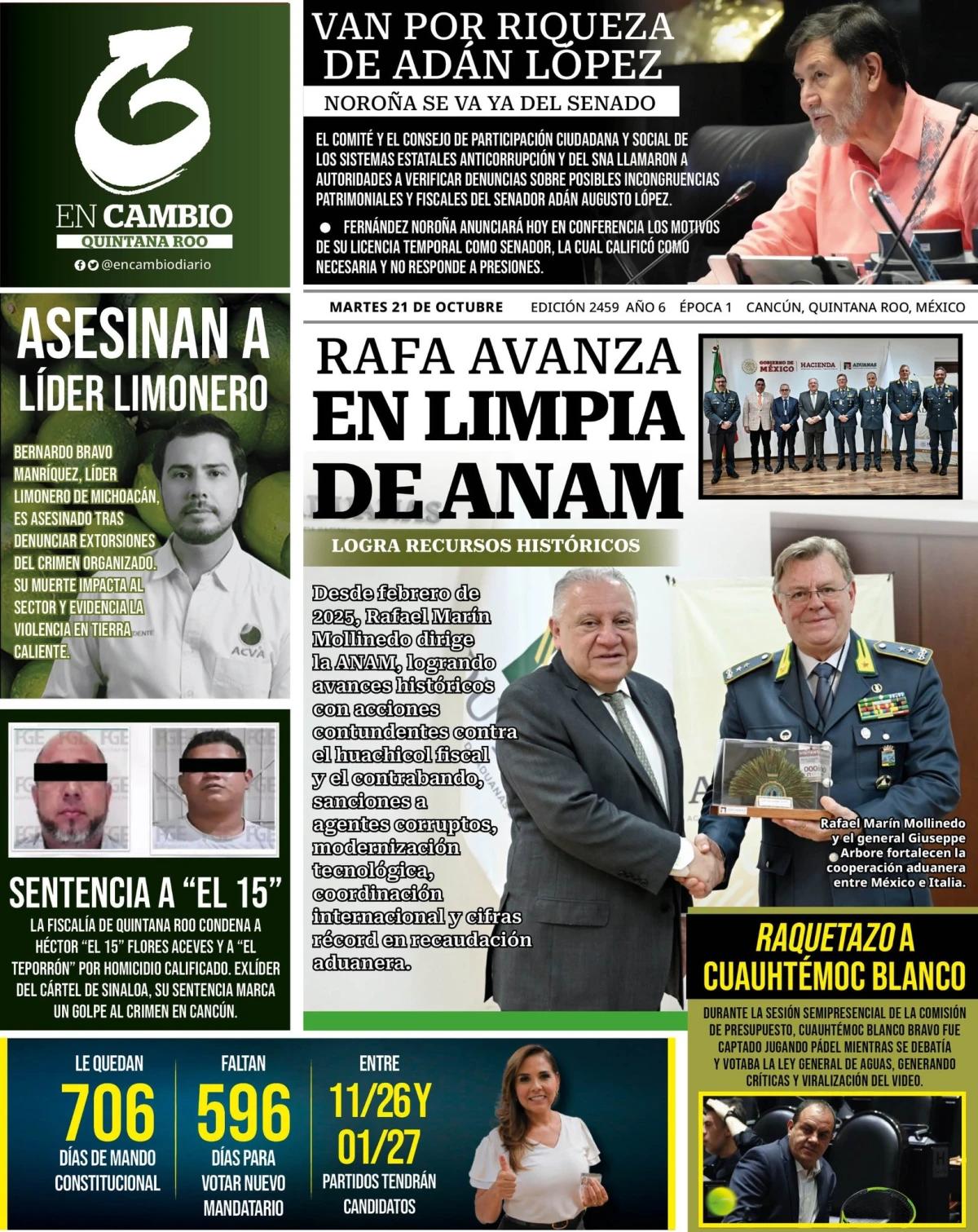 Portada de En Cambio - Quintana Roo (portada) del martes, 21 de octubre de 2025