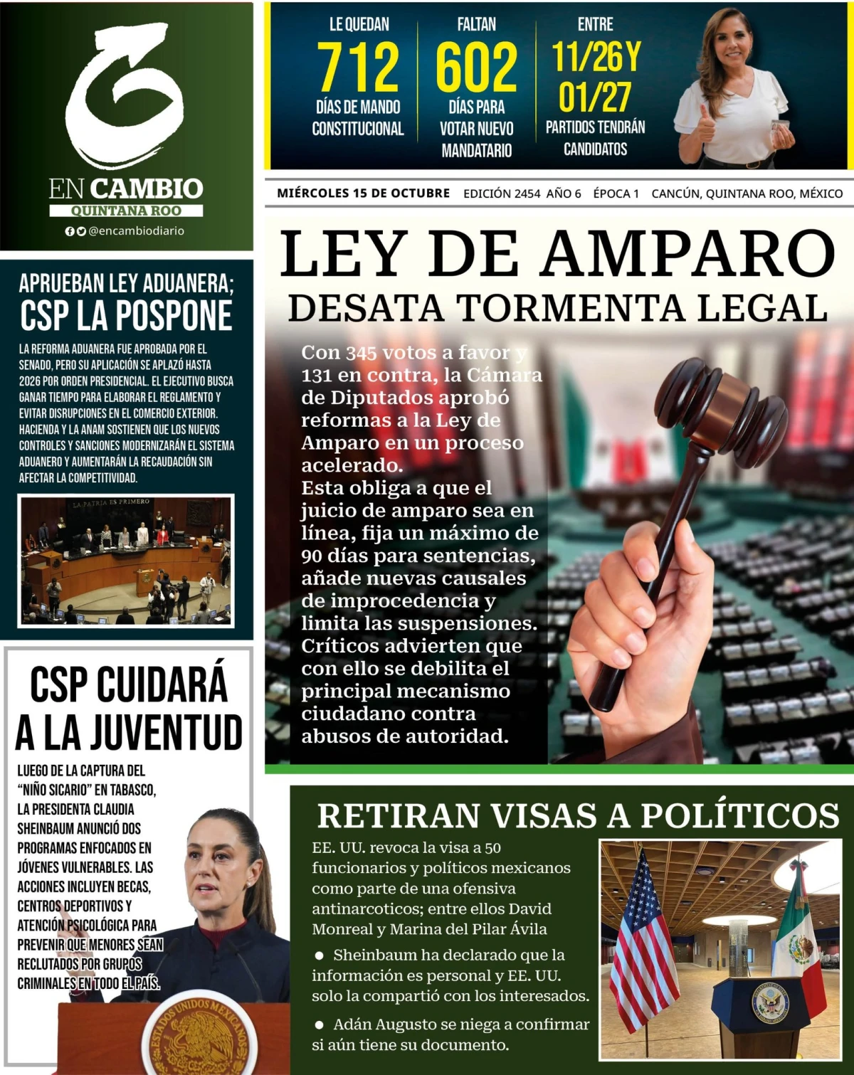 Portada de En Cambio - Quintana Roo (portada) del miércoles, 15 de octubre de 2025