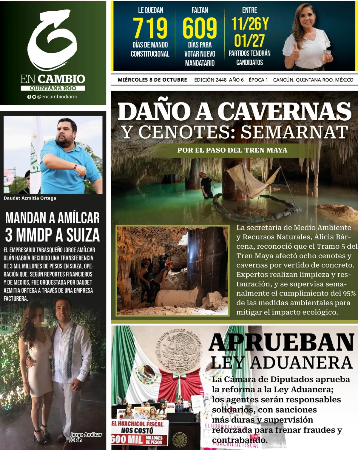 Portada de En Cambio - Quintana Roo (portada) del miércoles, 8 de octubre de 2025