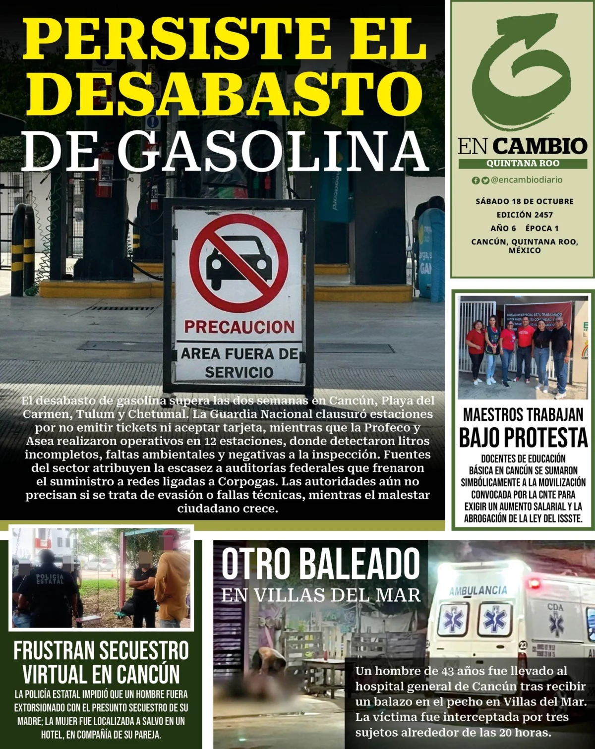 Portada de En Cambio - Quintana Roo (contraportada) del sábado, 18 de octubre de 2025