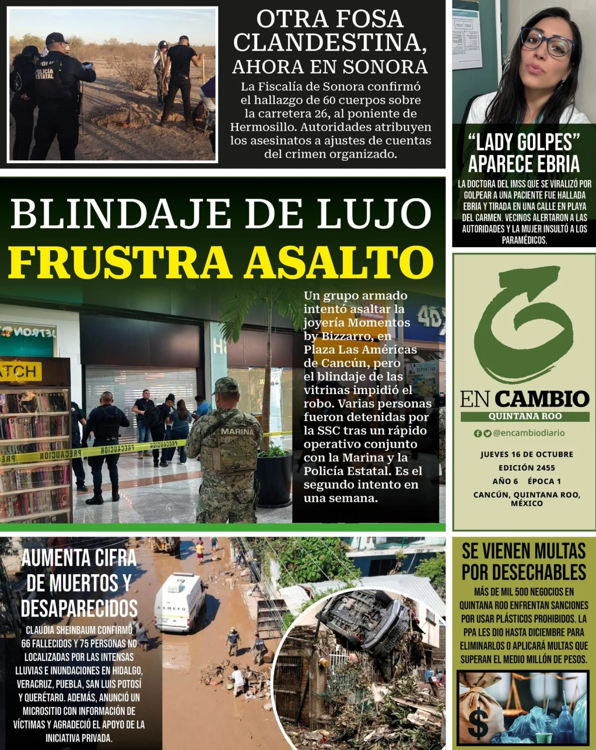 Portada de En Cambio - Quintana Roo (contraportada) del jueves, 16 de octubre de 2025