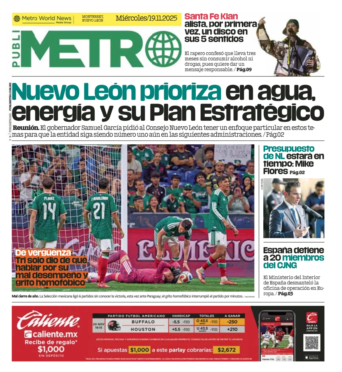 Portada de Publimetro Monterrey del 2025-11-19
