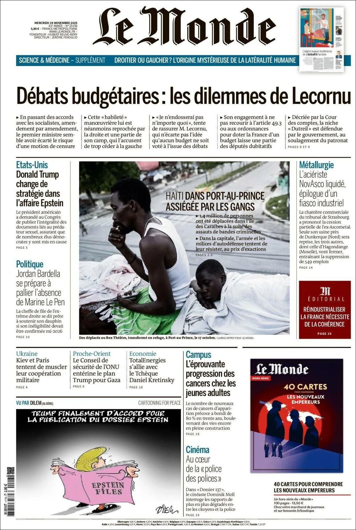 Portada de Le Monde del miércoles, 19 de noviembre de 2025