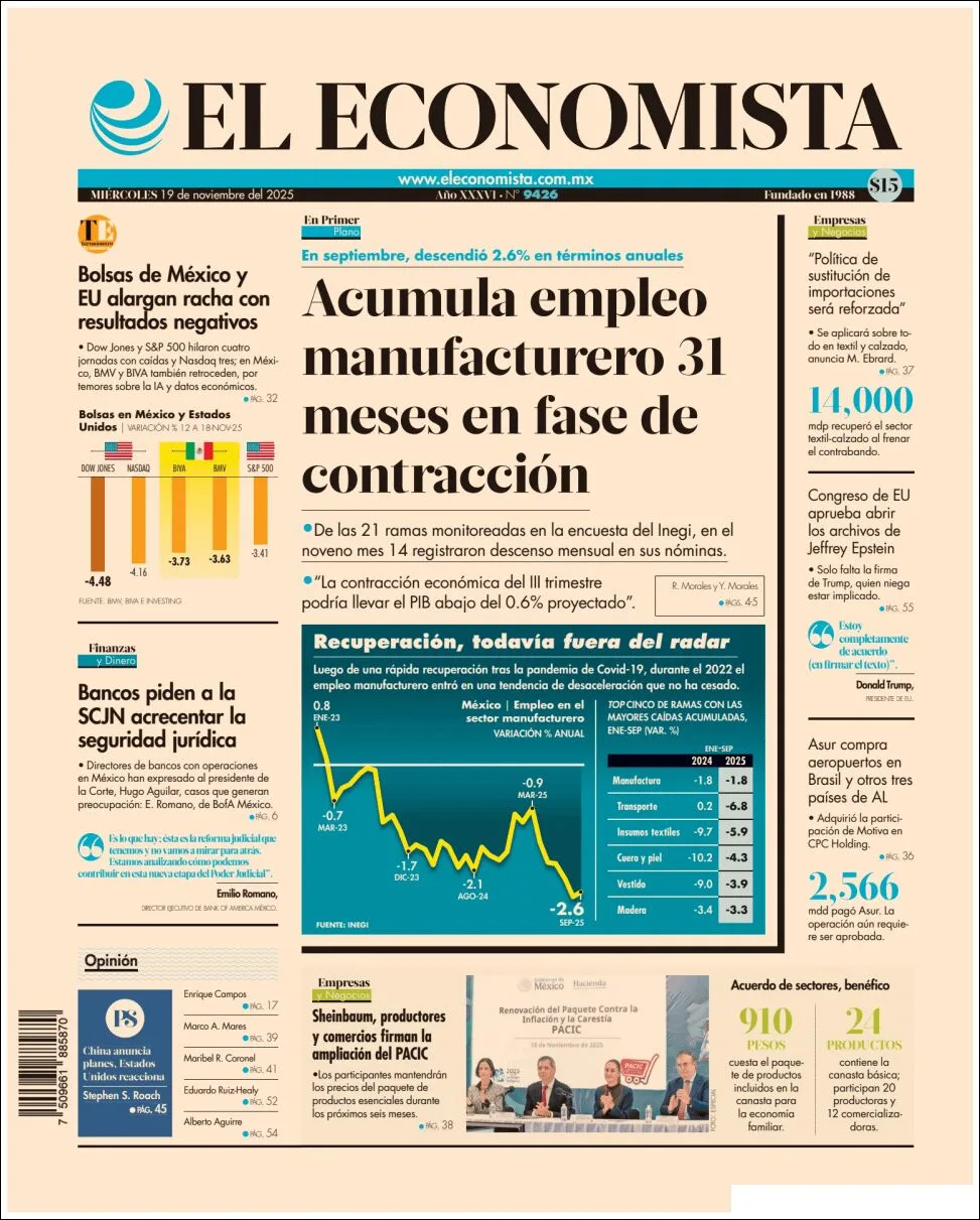 Portada de El Economista del miércoles, 19 de noviembre de 2025