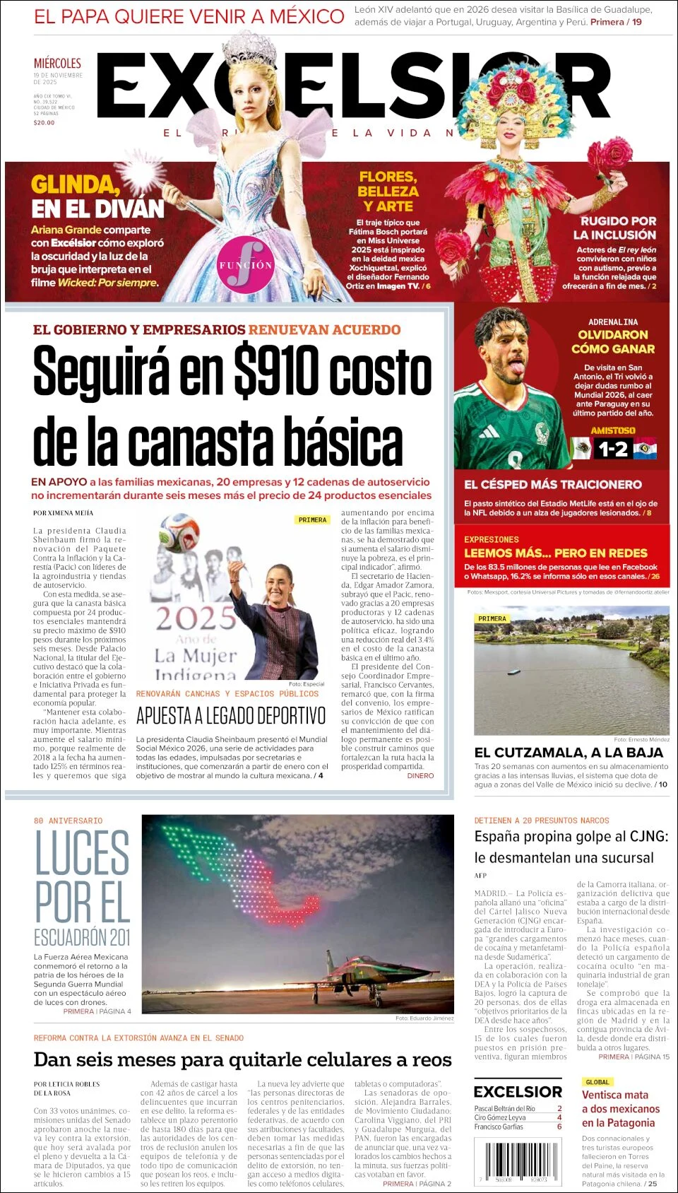 Portada de Excelsior del 2025-11-19