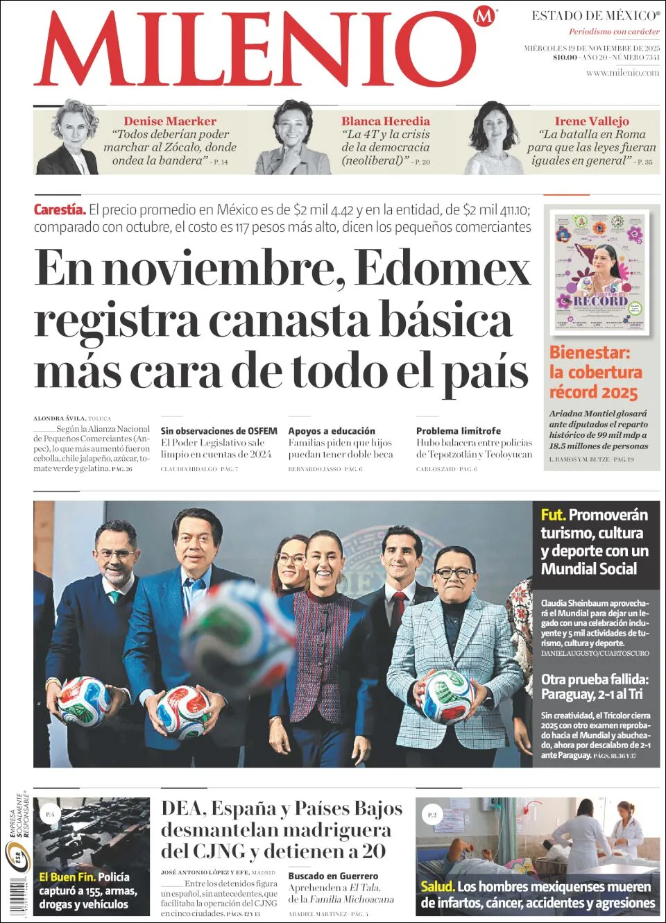 Portada de Milenio Edo de Mexico del miércoles, 19 de noviembre de 2025