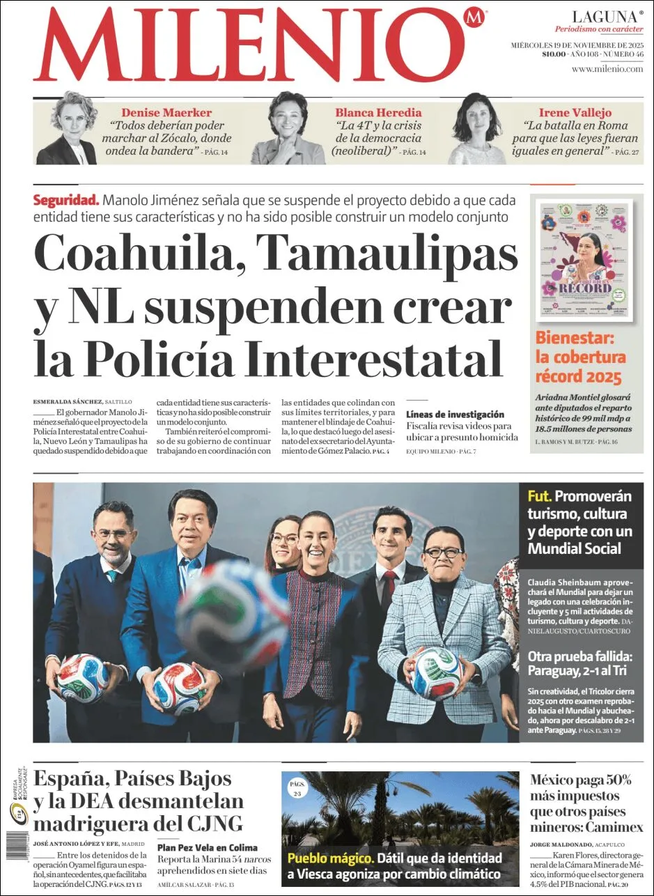 Portada de Milenio Laguna del miércoles, 19 de noviembre de 2025