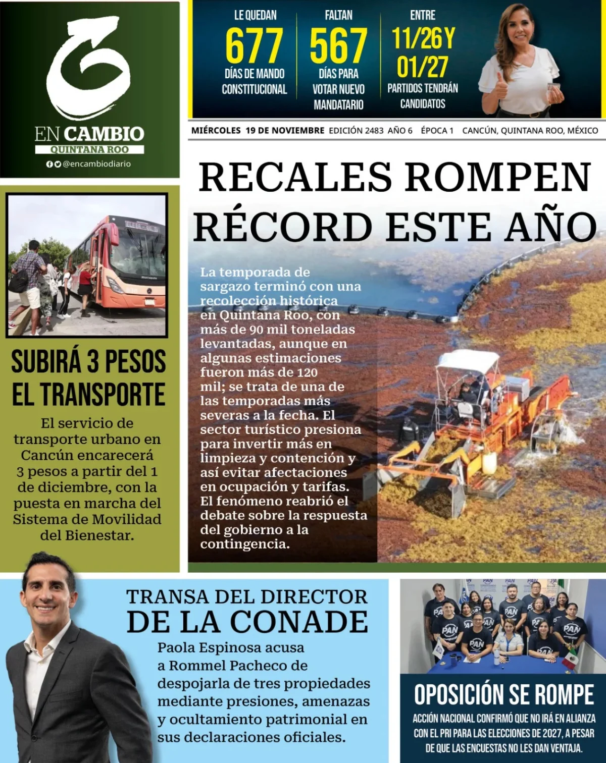 Portada de En Cambio - Quintana Roo (portada) del miércoles, 19 de noviembre de 2025