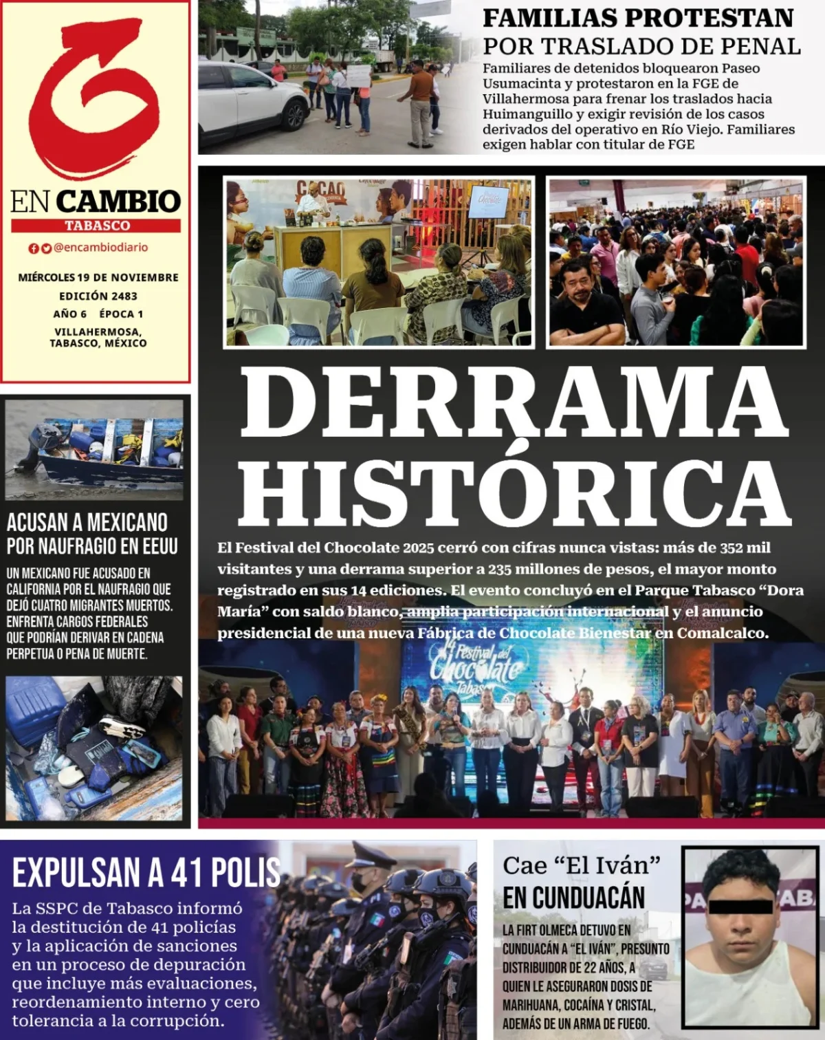 Portada de En Cambio - Tabasco (contraportada) del miércoles, 19 de noviembre de 2025