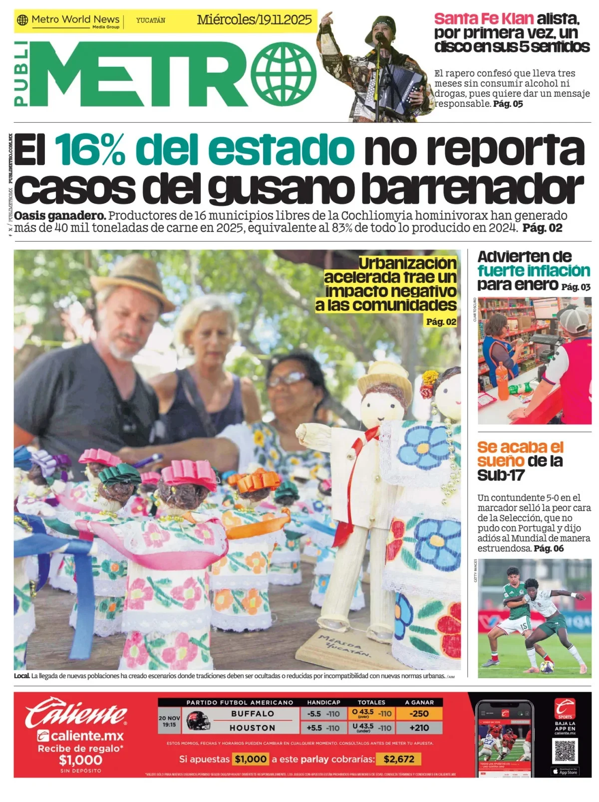 Portada de Publimetro Merida del miércoles, 19 de noviembre de 2025