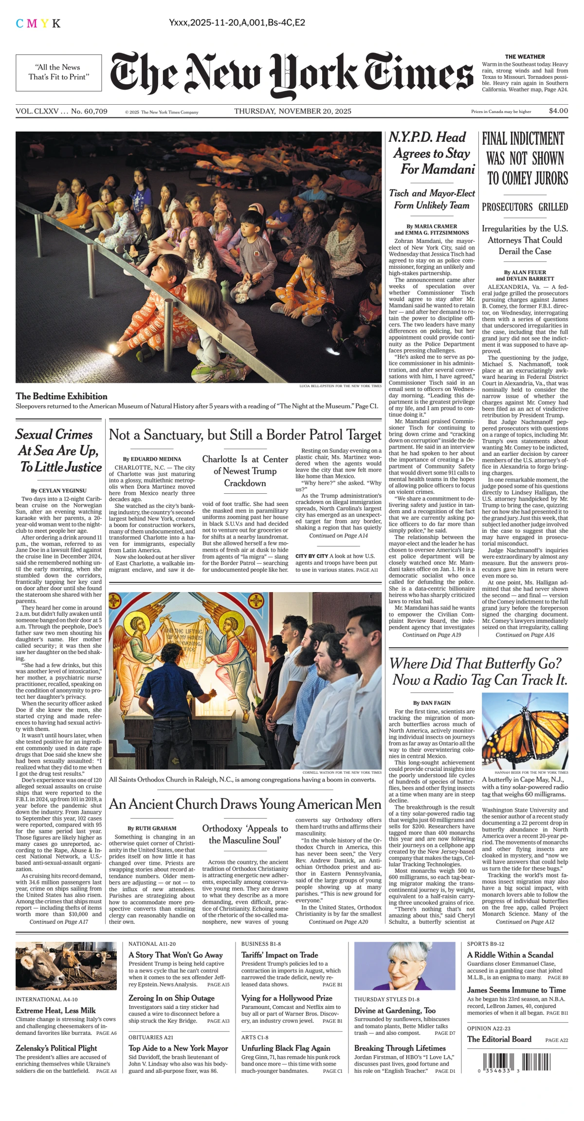 Portada de The New York Times (national) del jueves, 20 de noviembre de 2025
