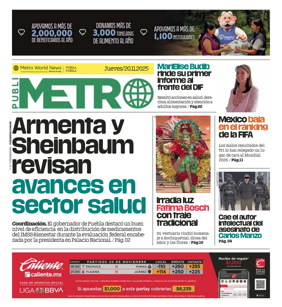 Portada de Publimetro Puebla del jueves, 20 de noviembre de 2025