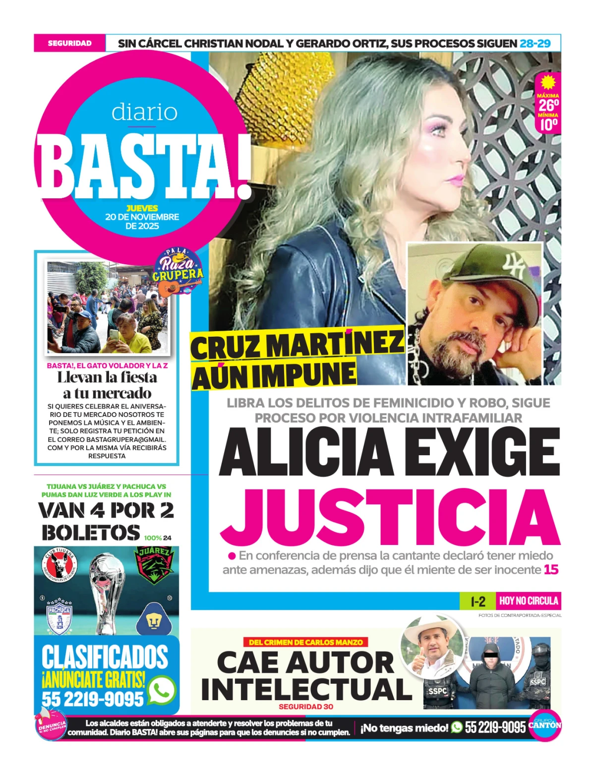 Portada de Basta! (contraportada ) del jueves, 20 de noviembre de 2025